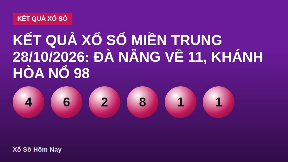 Kết quả xổ số miền Trung 28/10/2026: Đà Nẵng về 11, Khánh Hòa nổ 98